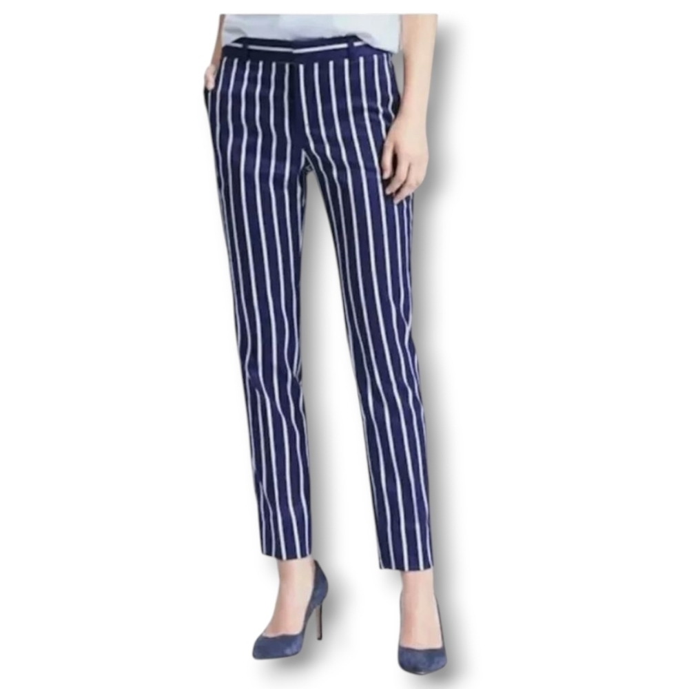 NWT Banana Republic Ryan Pant | Navy White & Rust | Striped Slim Straight Size 2 - Picture 2 of 14